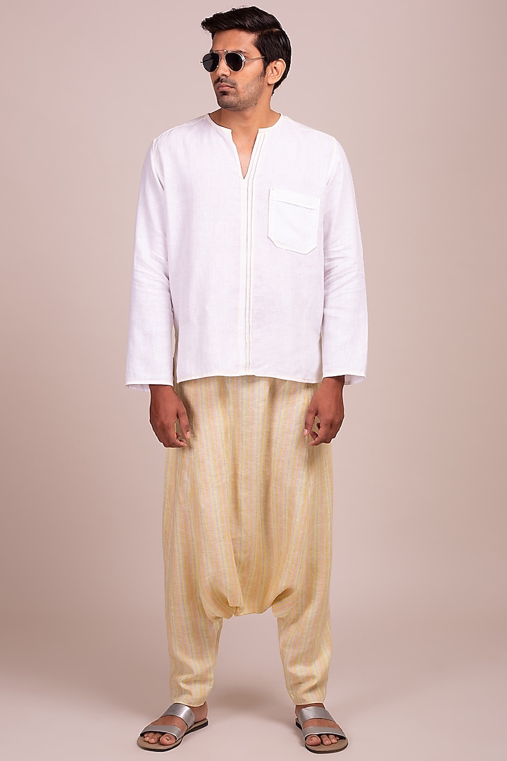 White Tunic-Style Shirt With Pockets by Wendell Rodricks Men