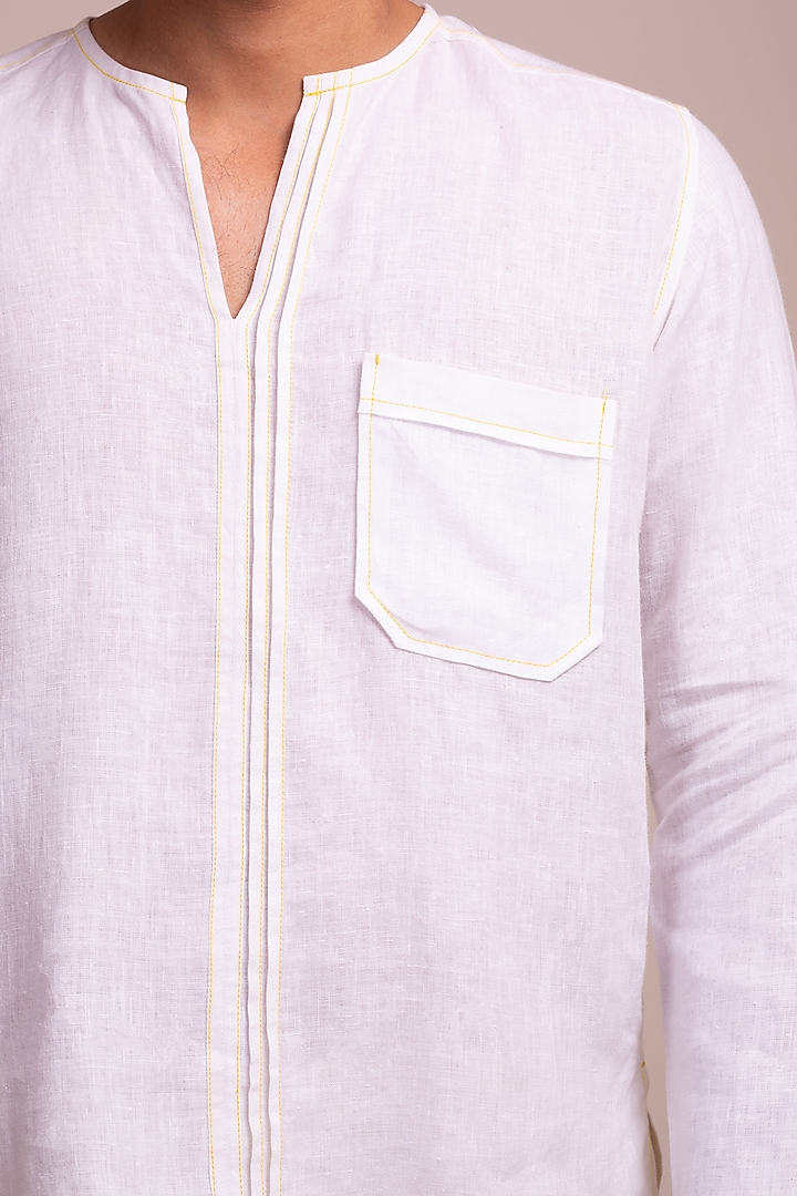 White Tunic-Style Party Wear Shirt With Pockets by Wendell Rodricks Men at Pernia's Pop Up Shop