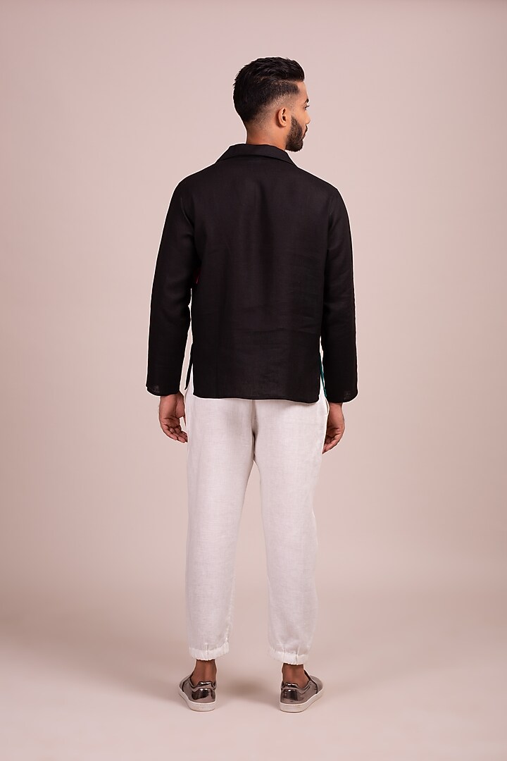 Black Color Blocked Tunic-Style Party Wear Shirt by Wendell Rodricks Men at Pernia's Pop Up Shop