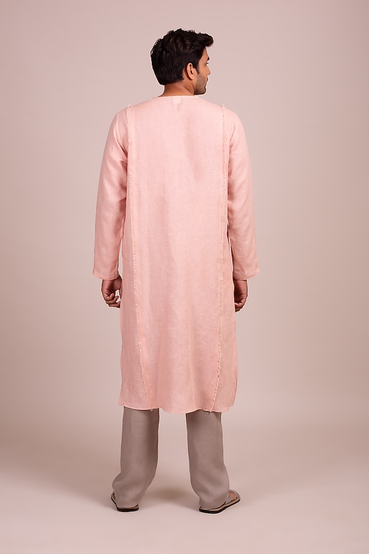 Pink Linen Kurta With Fringe by Wendell Rodricks Men at Pernia's Pop Up Shop
