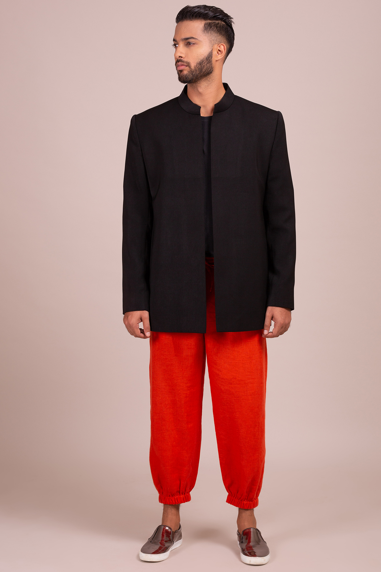 Black Mandarin Collar Blazer by Wendell Rodricks Men