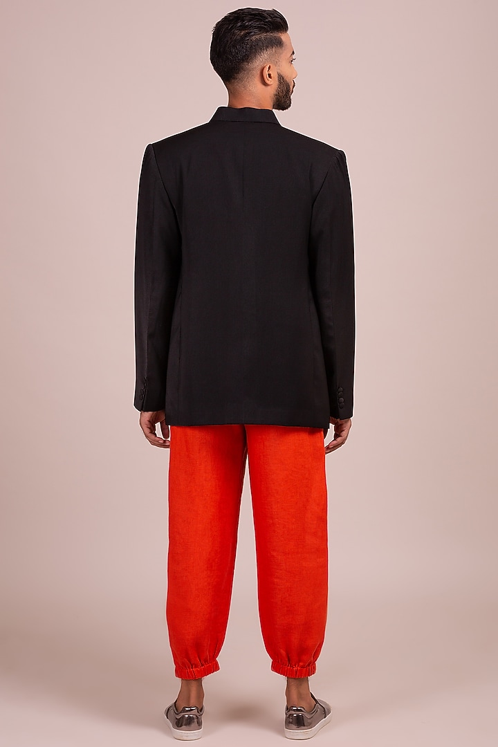 Black Mandarin Collar Blazer by Wendell Rodricks Men at Pernia's Pop Up Shop