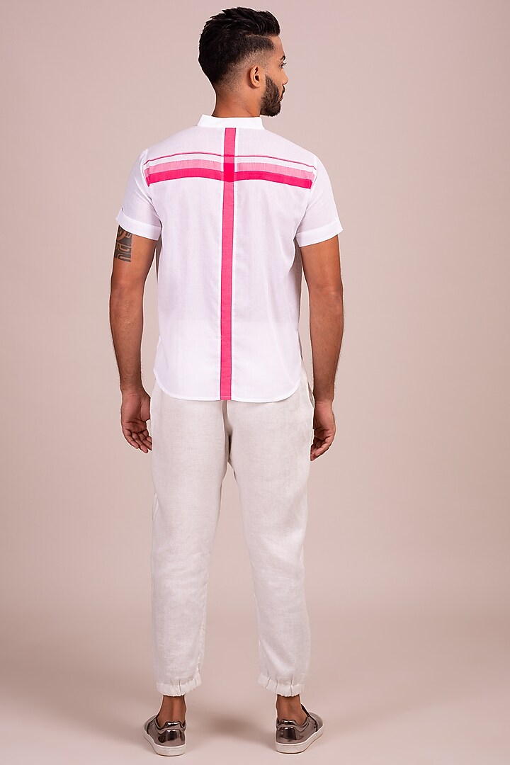 White Party Wear Shirt With Fuchsia Stripes by Wendell Rodricks Men at Pernia's Pop Up Shop