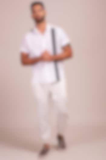 White Party Wear Shirt WIth Black Stripes by Wendell Rodricks Men at Pernia's Pop Up Shop