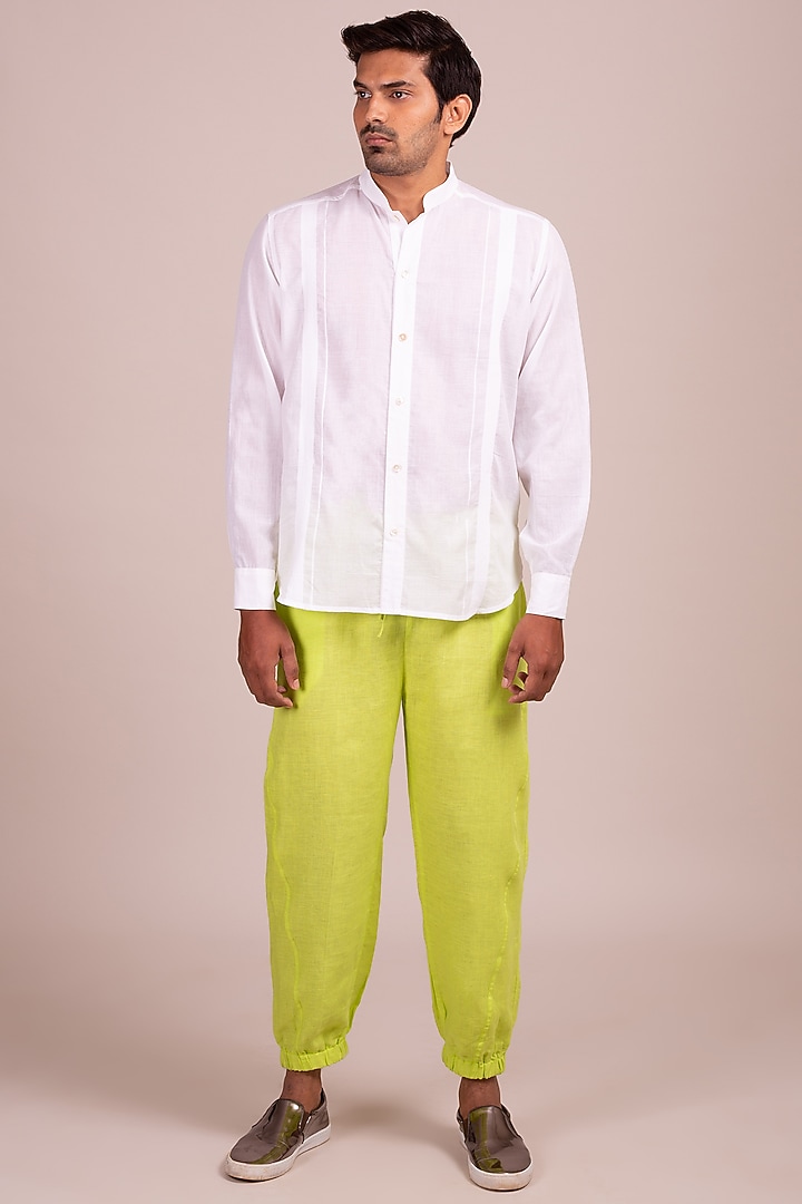White Vertical Striped Party Wear Shirt by Wendell Rodricks Men at Pernia's Pop Up Shop