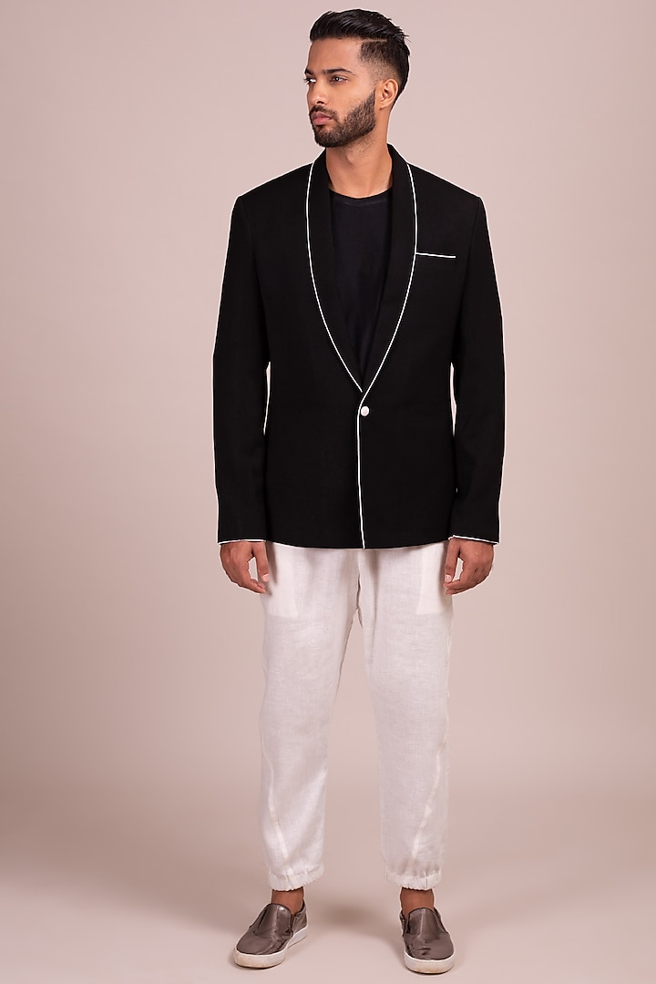 Black Single Breasted Blazer by Wendell Rodricks Men at Pernia's Pop Up Shop