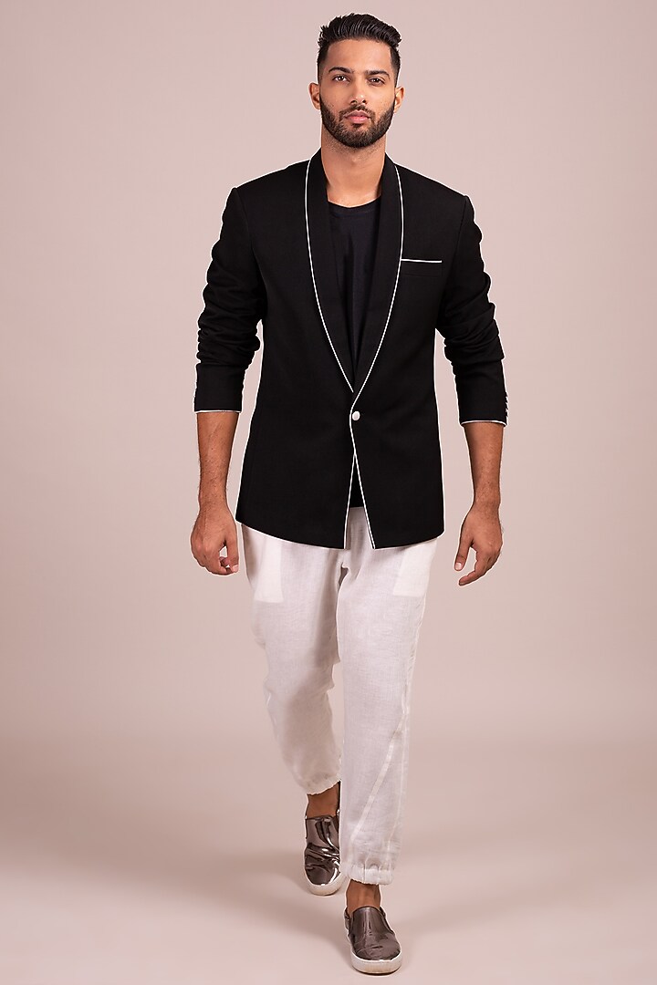 Black Single Breasted Blazer by Wendell Rodricks Men at Pernia's Pop Up Shop