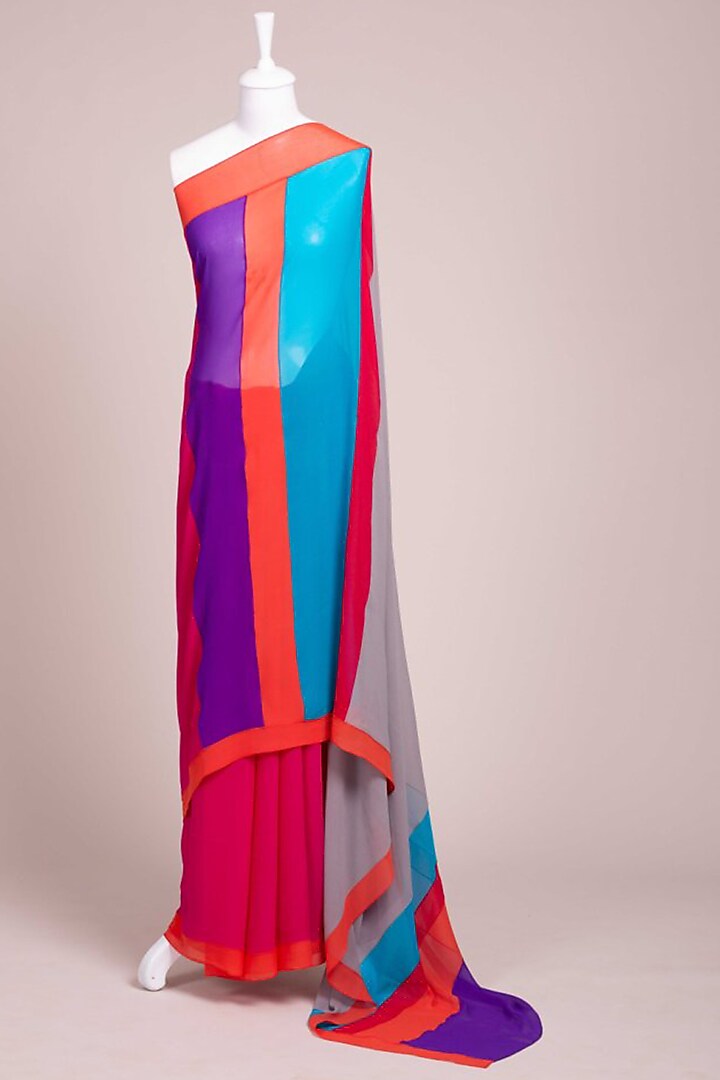 Multi Colored Silk Half & Half Saree by Wendell Rodricks
