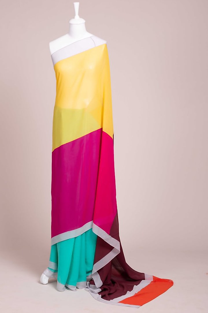 Multi Colored Half & Half Saree In Silk by Wendell Rodricks