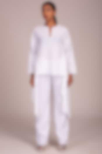White Tunic With Grey Piping by Wendell Rodricks