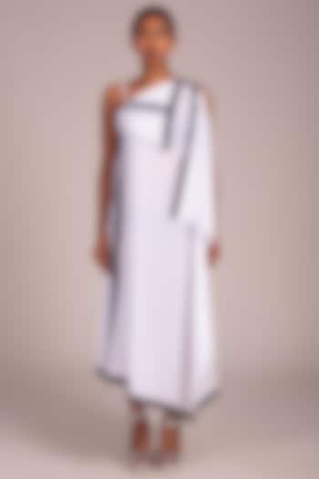 White Asymmetric Summer Dress With Black Stripe by Wendell Rodricks at Pernia's Pop Up Shop