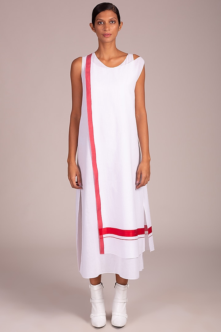 White Double Layered Dress by Wendell Rodricks