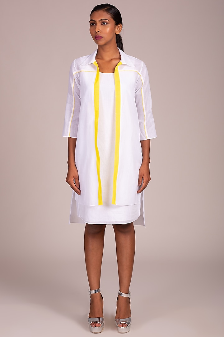 White & Yellow Striped Overshirt by Wendell Rodricks