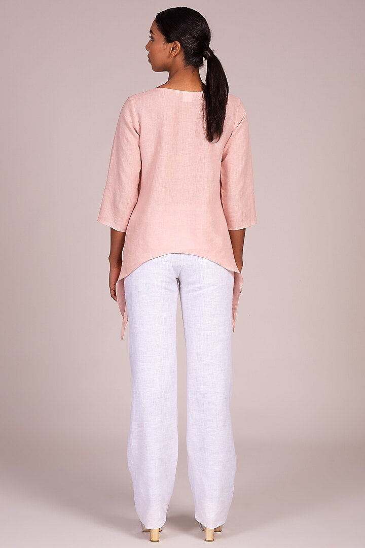 Pink Embroidered Top With Curved Hem by Wendell Rodricks at Pernia's Pop Up Shop