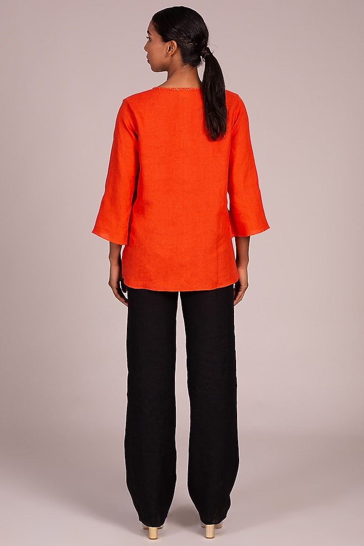 Orange Embroidered Over-Layer Top by Wendell Rodricks at Pernia's Pop Up Shop