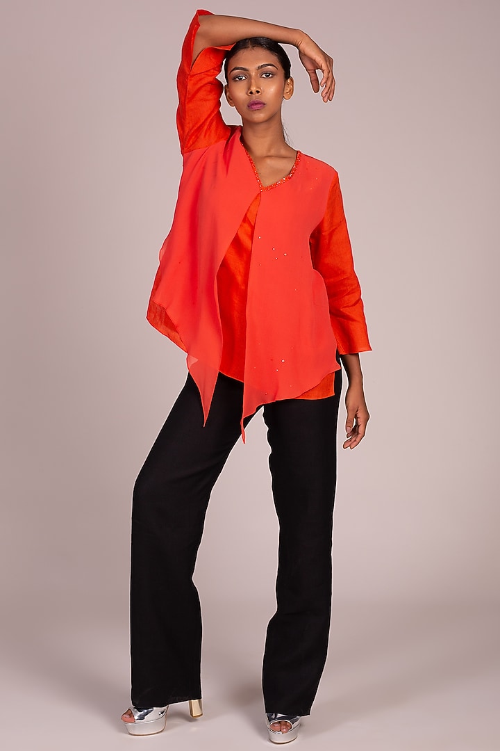 Orange Embroidered Over-Layer Top by Wendell Rodricks at Pernia's Pop Up Shop