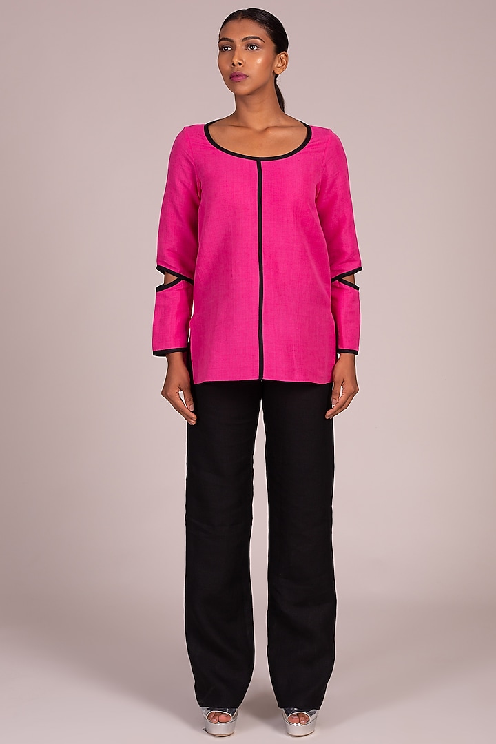 Fuschia Top With Contrast Piping by Wendell Rodricks at Pernia's Pop Up Shop
