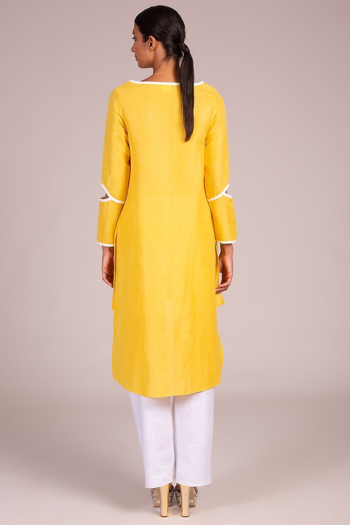Yellow Top With Contrast Piping by Wendell Rodricks at Pernia's Pop Up Shop