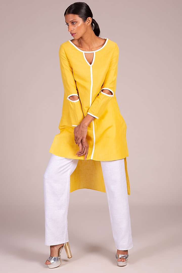 Yellow Top With Contrast Piping by Wendell Rodricks at Pernia's Pop Up Shop
