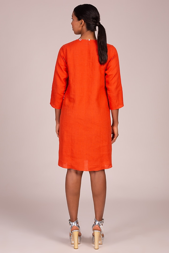 Orange Embroidered Shift Dress by Wendell Rodricks at Pernia's Pop Up Shop