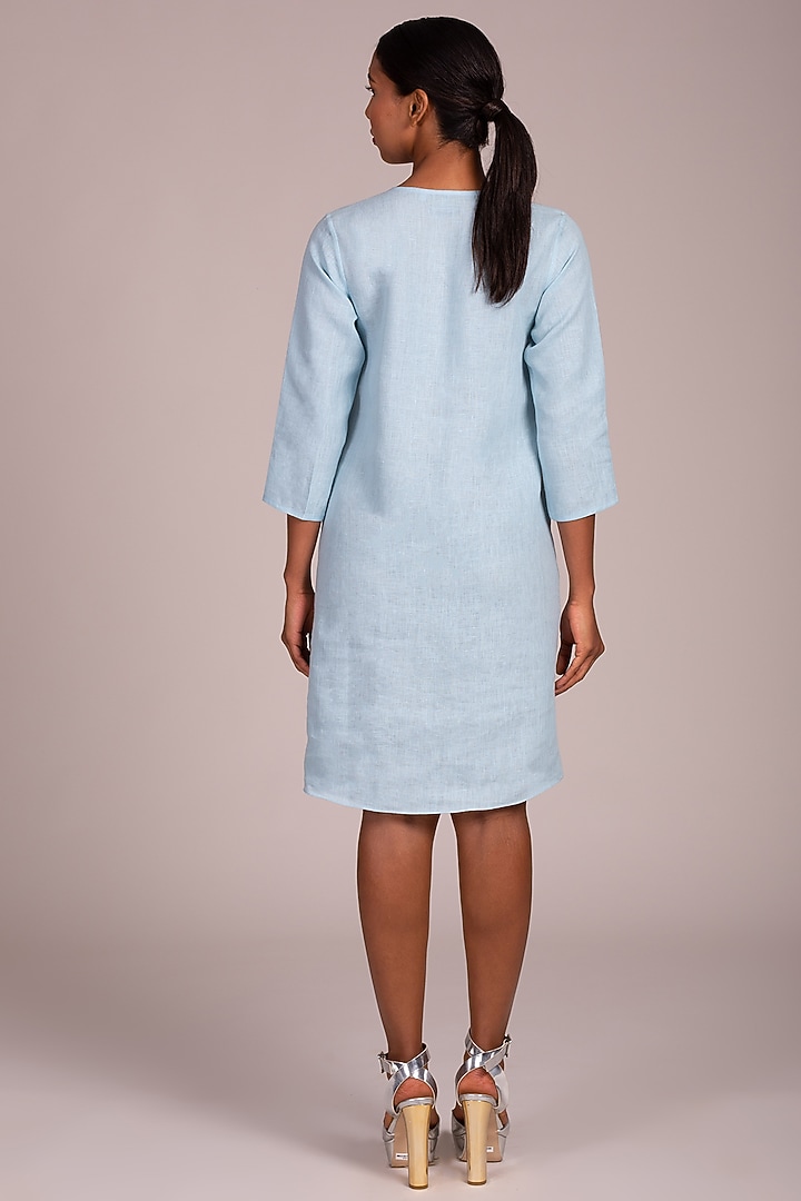 Blue Floating Circle Embroidered Dress by Wendell Rodricks at Pernia's Pop Up Shop