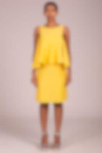Yellow Empireline Flounce Layered Dress by Wendell Rodricks at Pernia's Pop Up Shop
