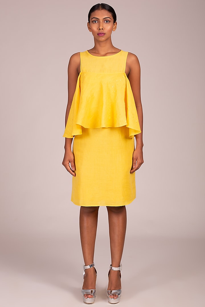 Yellow Empireline Flounce Layered Dress by Wendell Rodricks at Pernia's Pop Up Shop