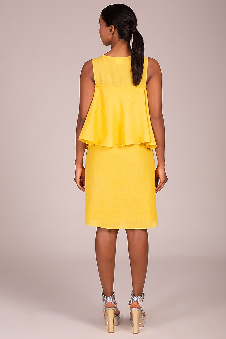 Yellow Empireline Flounce Layered Dress by Wendell Rodricks at Pernia's Pop Up Shop
