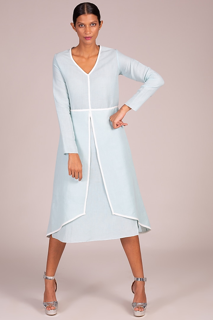 Blue Layered Dress With Angular Hem by Wendell Rodricks at Pernia's Pop Up Shop