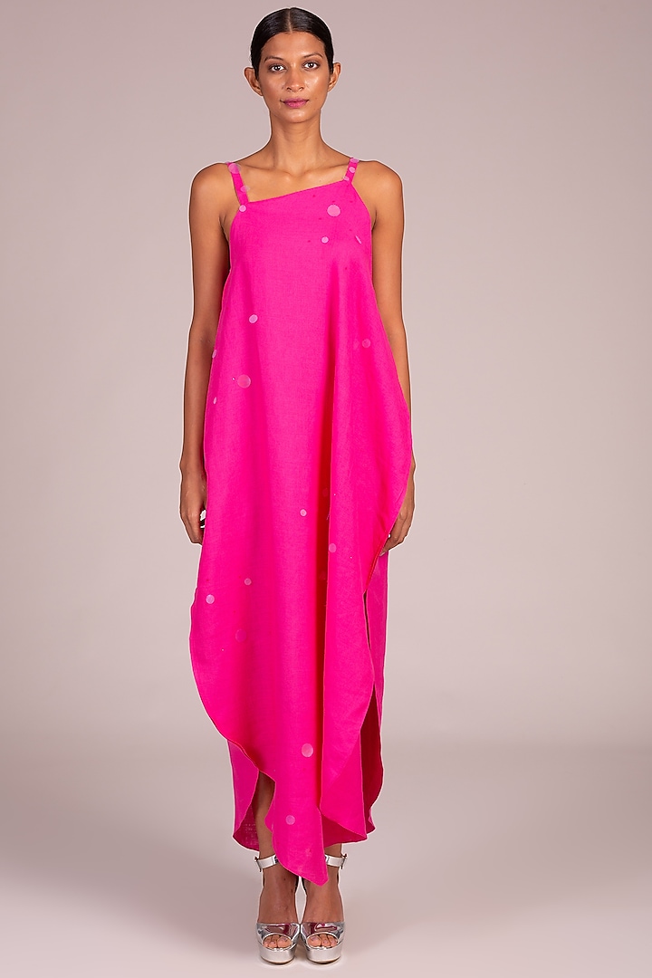 Fuchsia Embroidered Strappy Dress by Wendell Rodricks at Pernia's Pop Up Shop