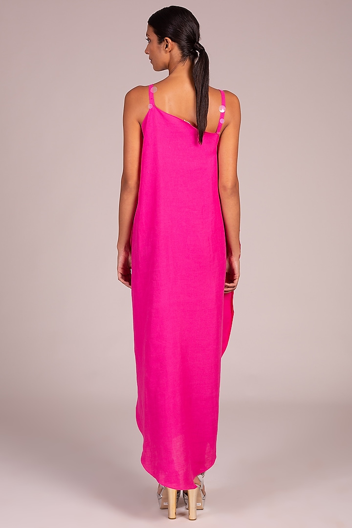 Fuchsia Embroidered Strappy Dress by Wendell Rodricks at Pernia's Pop Up Shop