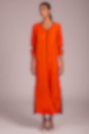 Orange Maxi Dress With Fold Over Hem by Wendell Rodricks