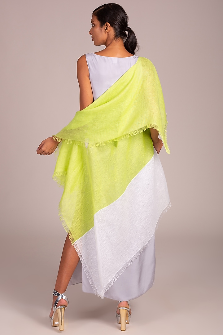 Lime Color Blocked Cape With Fringe by Wendell Rodricks at Pernia's Pop Up Shop