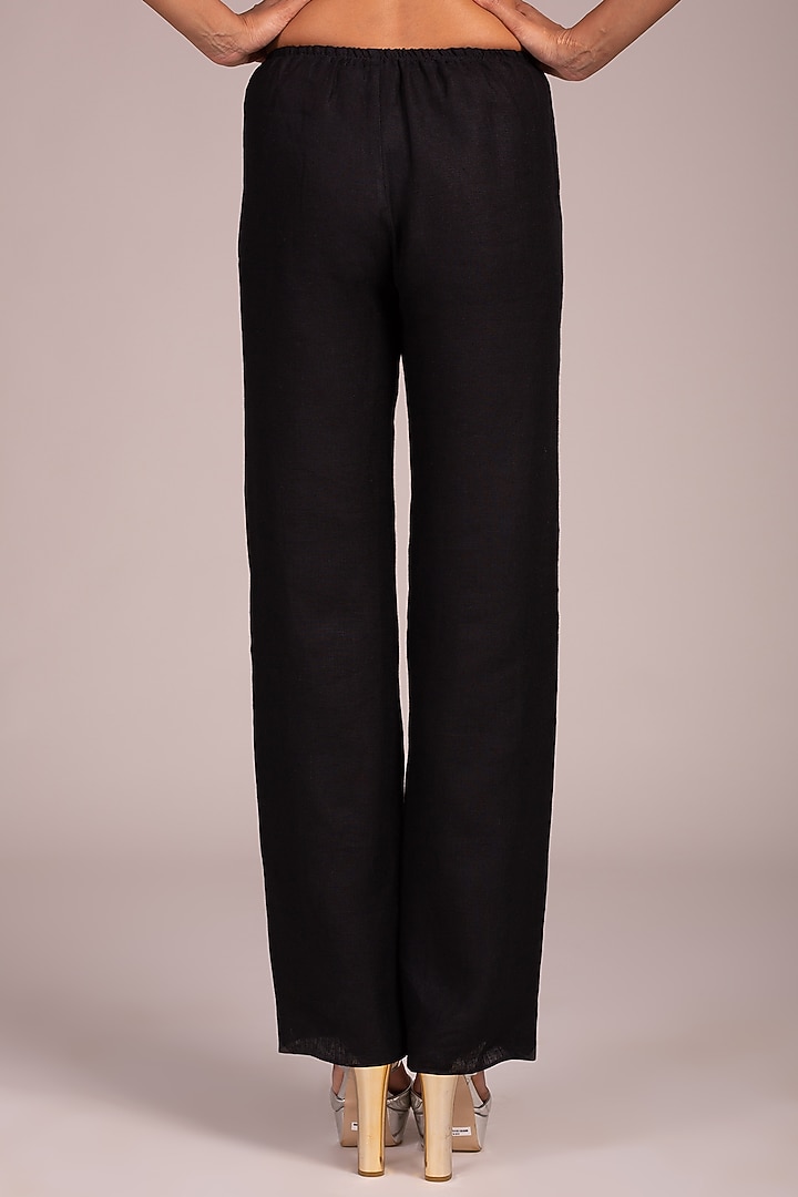Black Flat Front Palazzo Pants by Wendell Rodricks at Pernia's Pop Up Shop