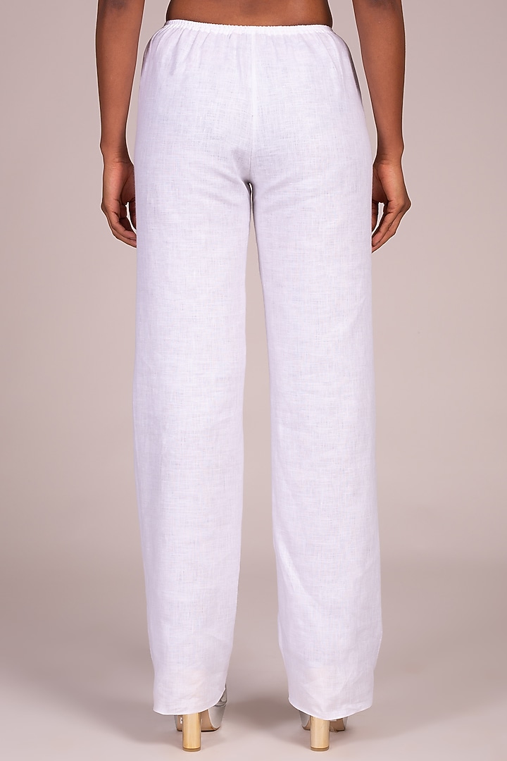 White Flat Front Palazzo Pants by Wendell Rodricks at Pernia's Pop Up Shop