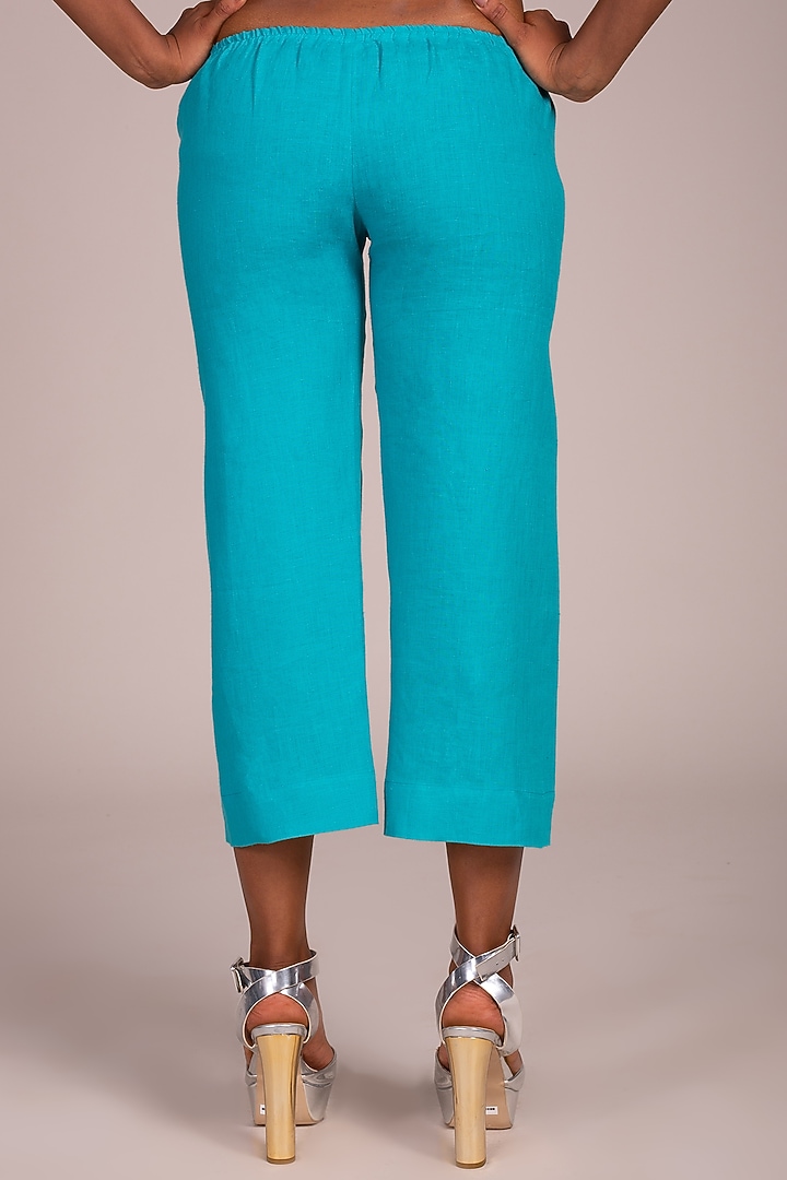 Blue Flat Front Culotte Pants by Wendell Rodricks at Pernia's Pop Up Shop