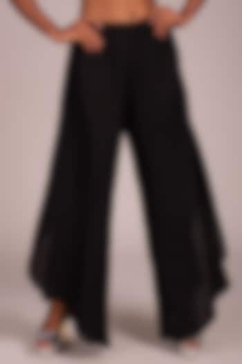 Black Curved Hem Pants by Wendell Rodricks