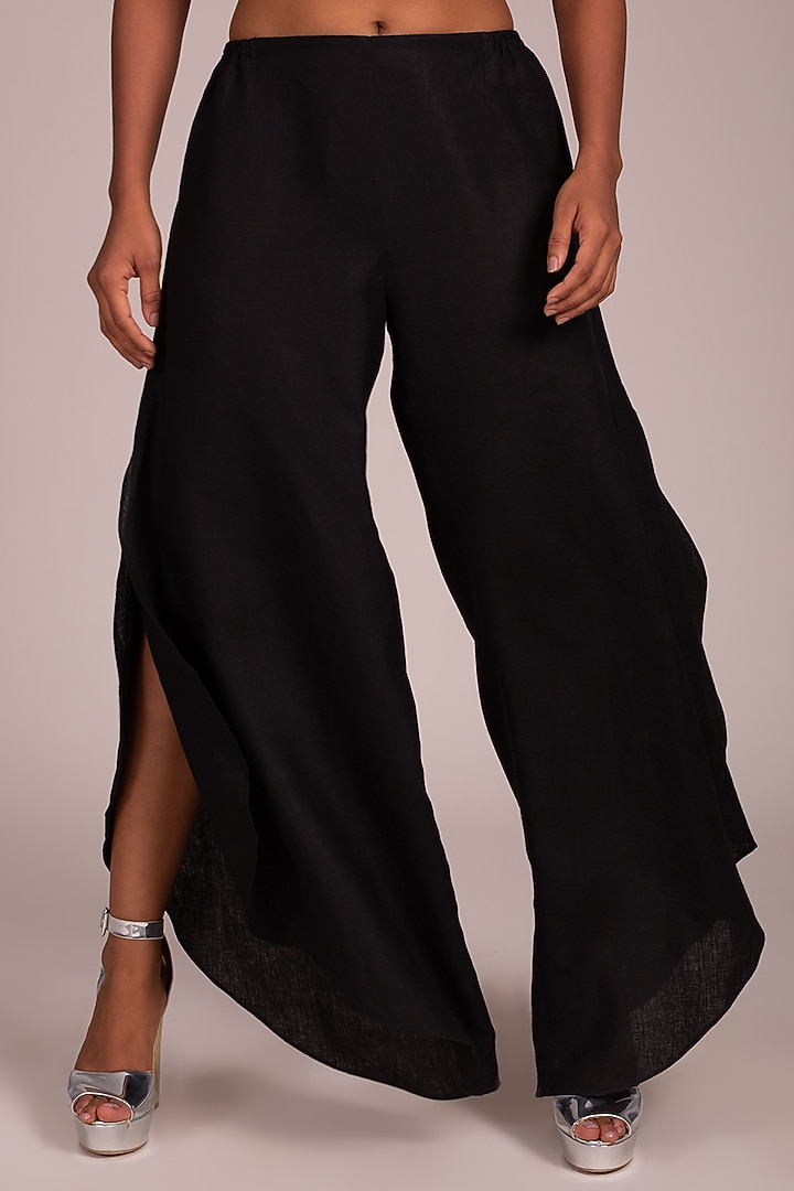 Black Curved Hem Pants by Wendell Rodricks at Pernia's Pop Up Shop