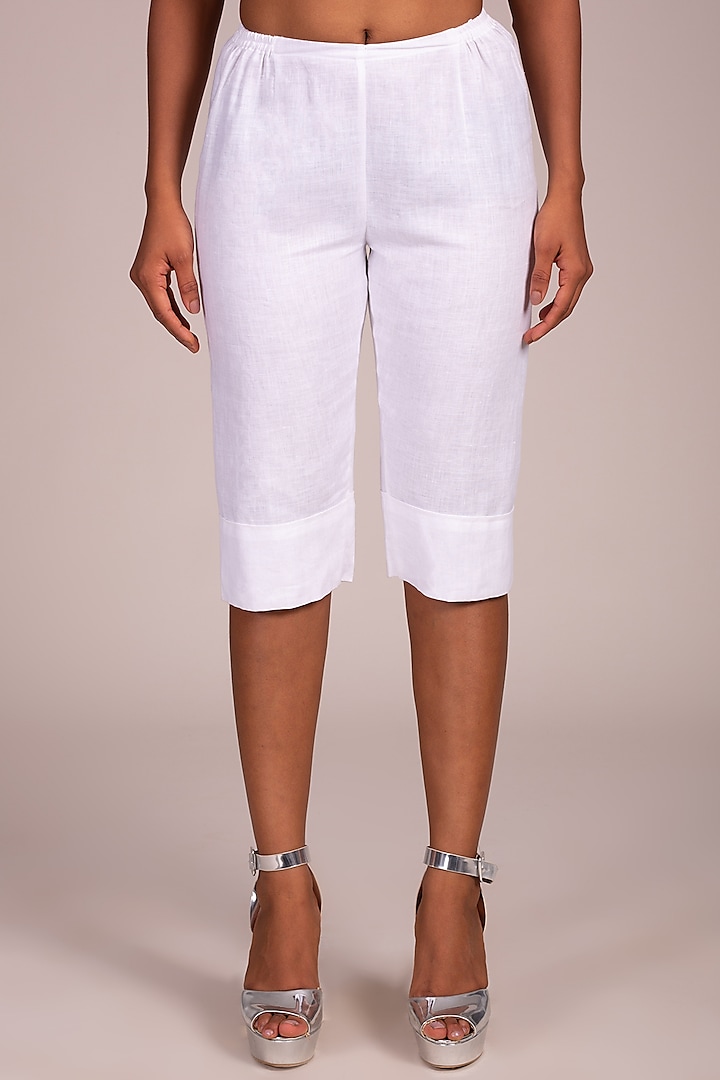 White Flat Front Shorts by Wendell Rodricks