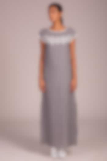 Grey Dress With Trellis Patchwork by Wendell Rodricks
