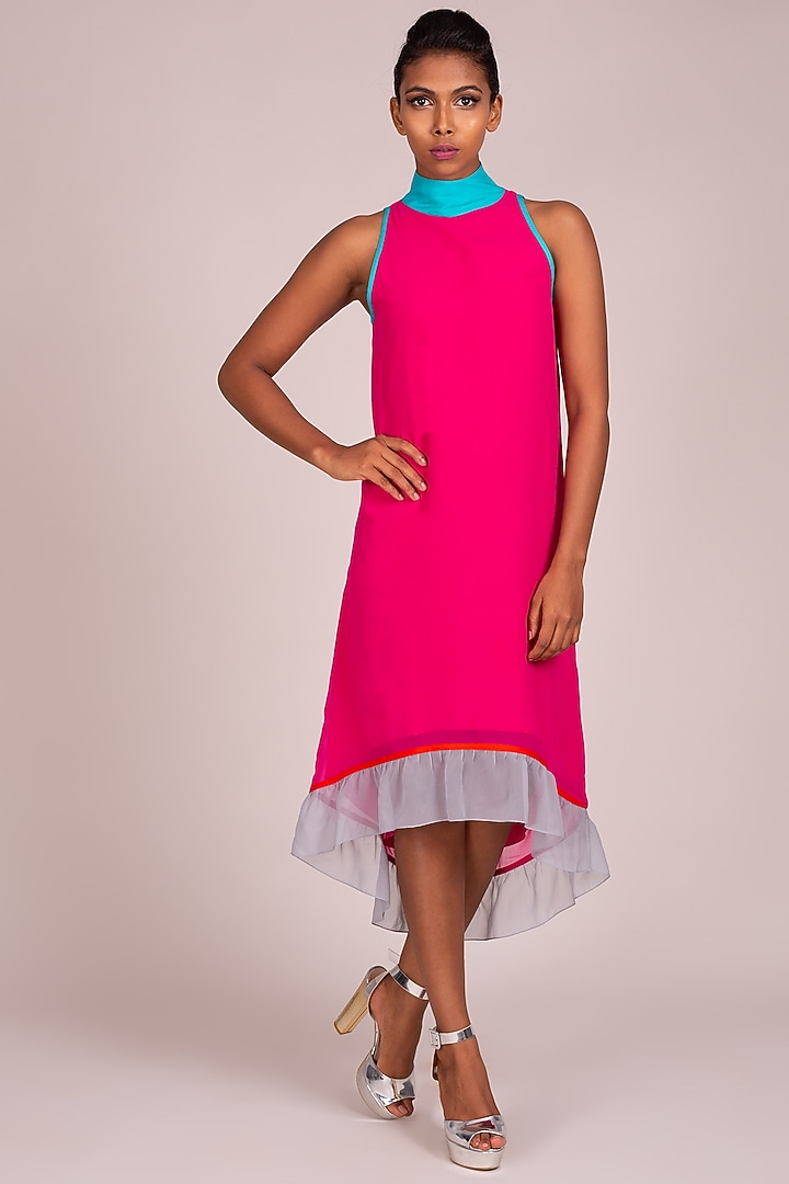 Fuchsia Short-Long Hem Dress by Wendell Rodricks at Pernia's Pop Up Shop