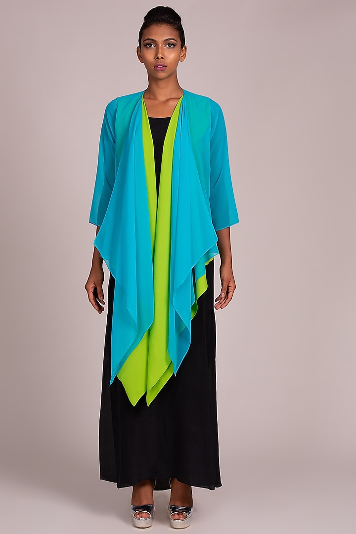 Turquoise Square Cut Overshirt by Wendell Rodricks at Pernia's Pop Up Shop