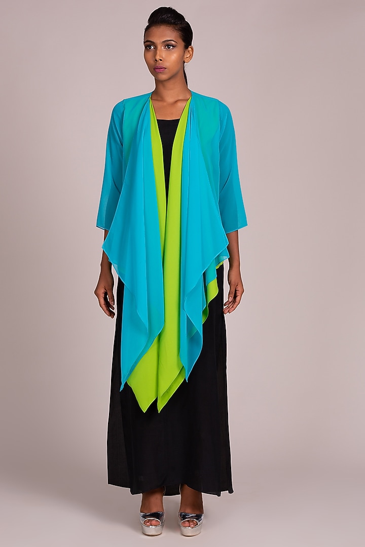 Turquoise Square Cut Overshirt by Wendell Rodricks at Pernia's Pop Up Shop