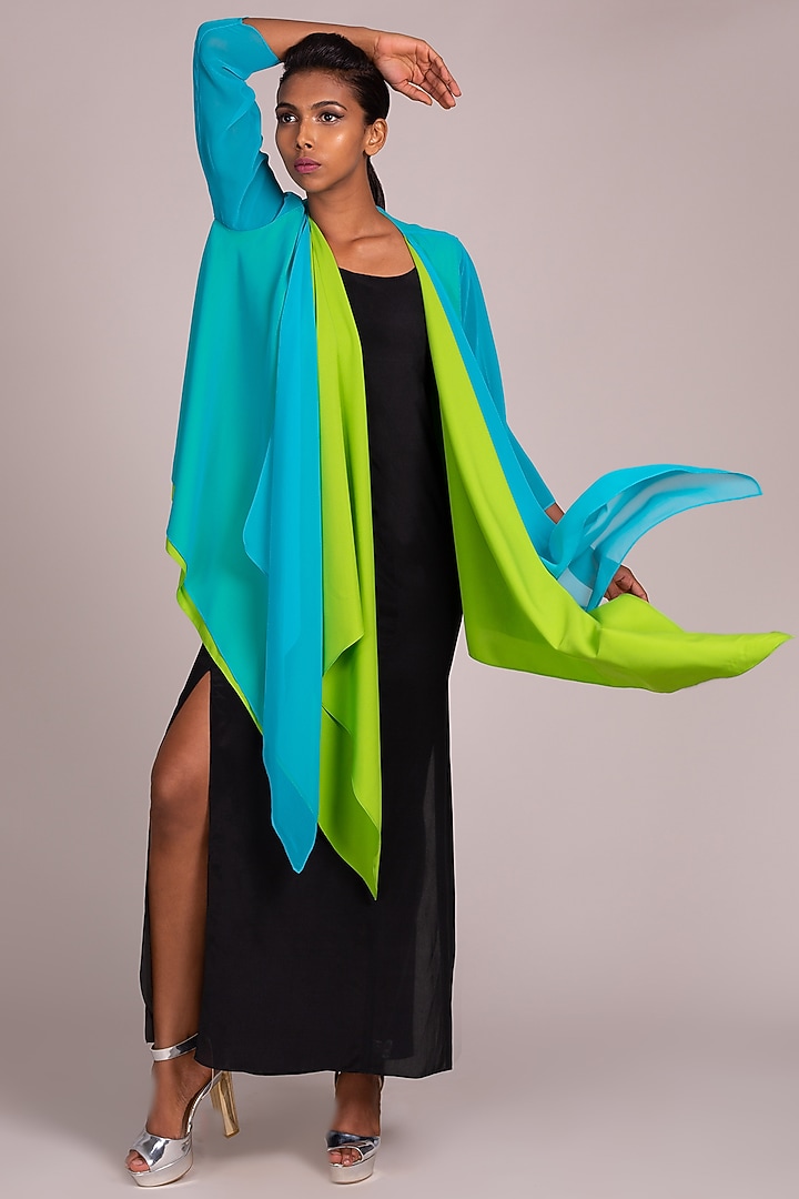 Turquoise Square Cut Overshirt by Wendell Rodricks at Pernia's Pop Up Shop