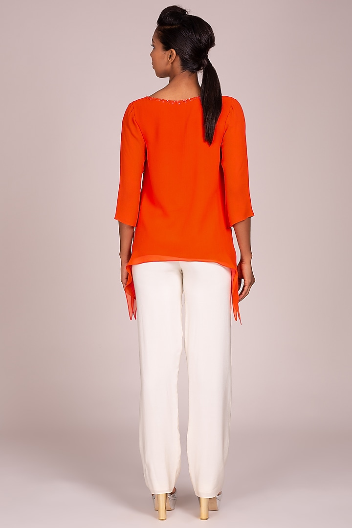 Orange Curved Hem Top by Wendell Rodricks at Pernia's Pop Up Shop