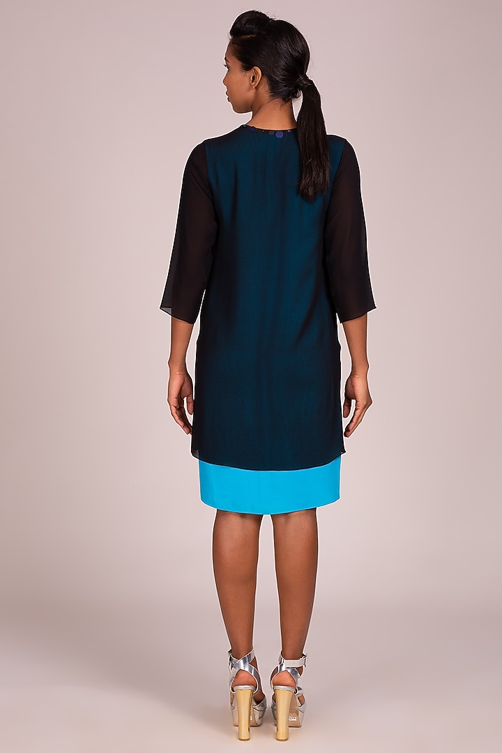Black Embroidered Layered Dress by Wendell Rodricks at Pernia's Pop Up Shop