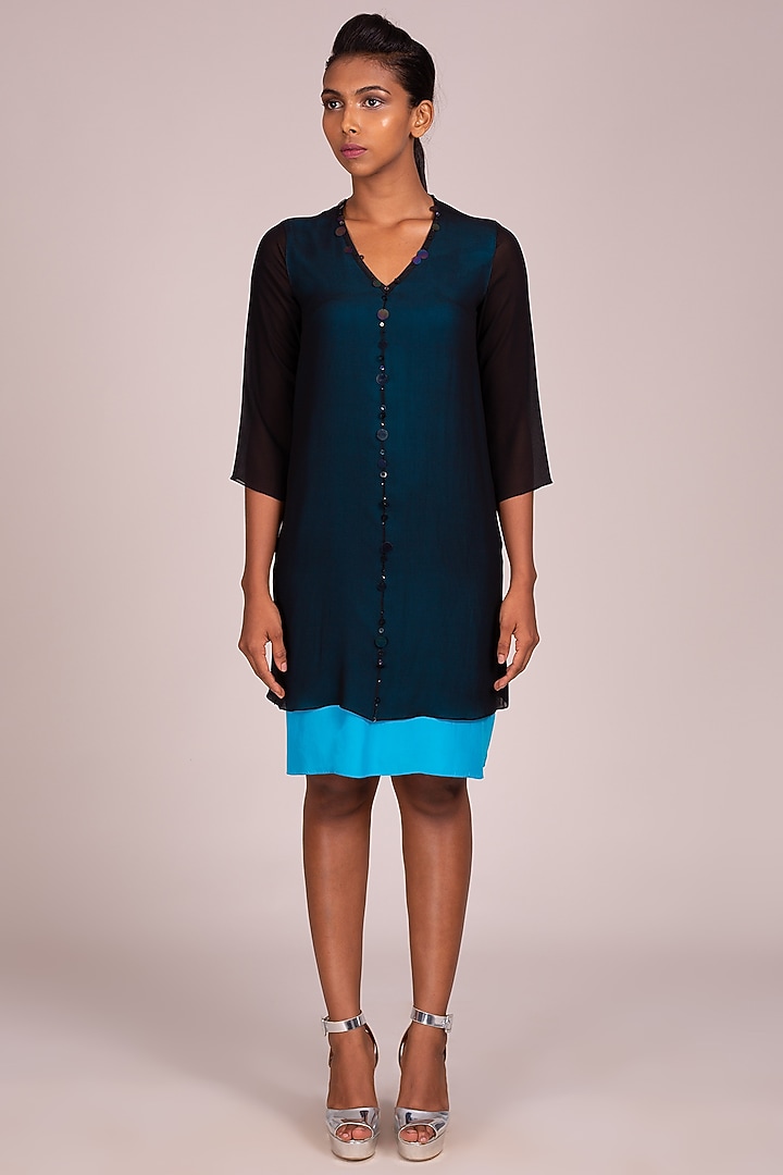 Black Embroidered Layered Dress by Wendell Rodricks at Pernia's Pop Up Shop