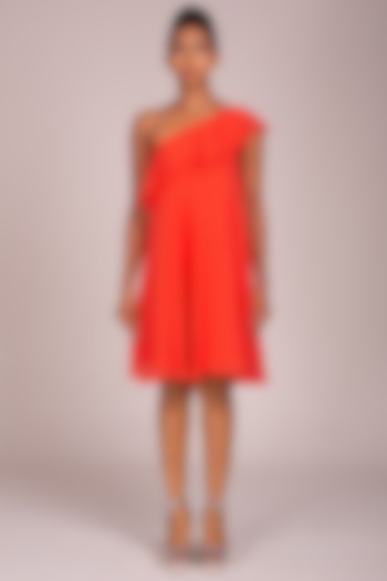 Orange Ruffled & Flared Dress by Wendell Rodricks at Pernia's Pop Up Shop