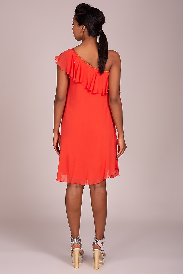 Orange Ruffled & Flared Dress by Wendell Rodricks at Pernia's Pop Up Shop