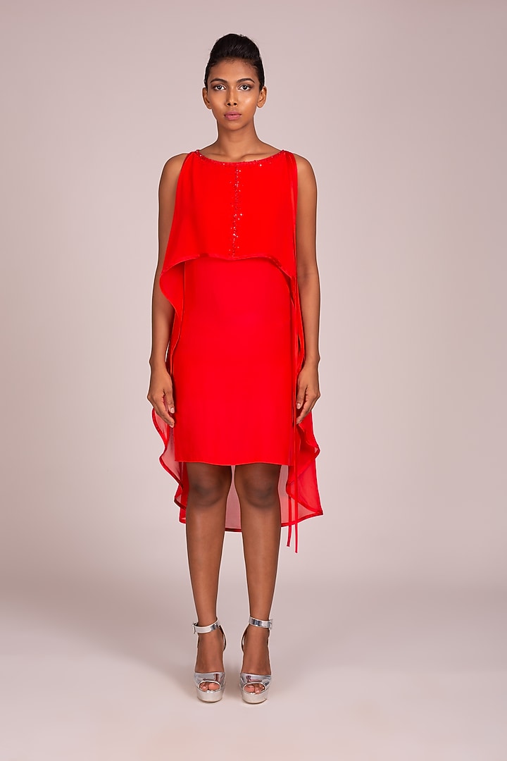 Orange Layered & Embroidered Dress by Wendell Rodricks at Pernia's Pop Up Shop
